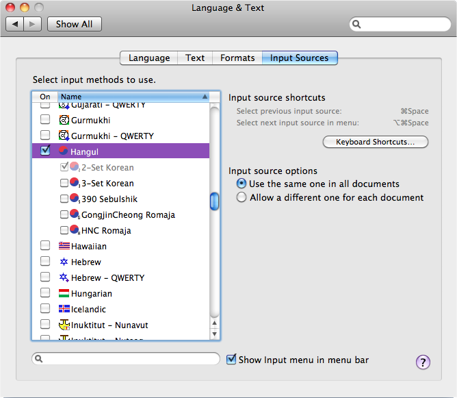 set shortcut for language settings on mac